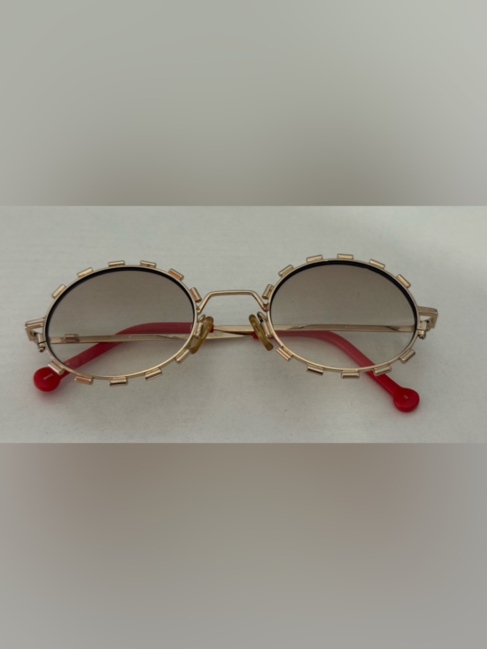 L.A. Eyeworks Round Gold Frame Eyeglasses with Red Temples